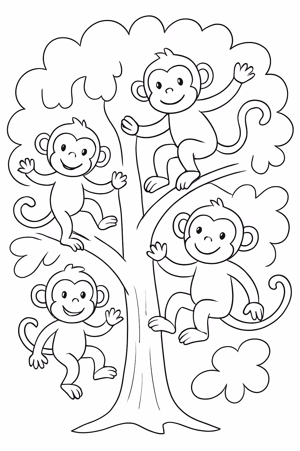 Macacos pulando na arvore familia para colorir — desenho para imprimir