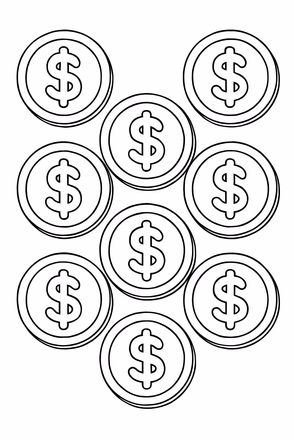 Moedas iguais para colorir — desenho para imprimir