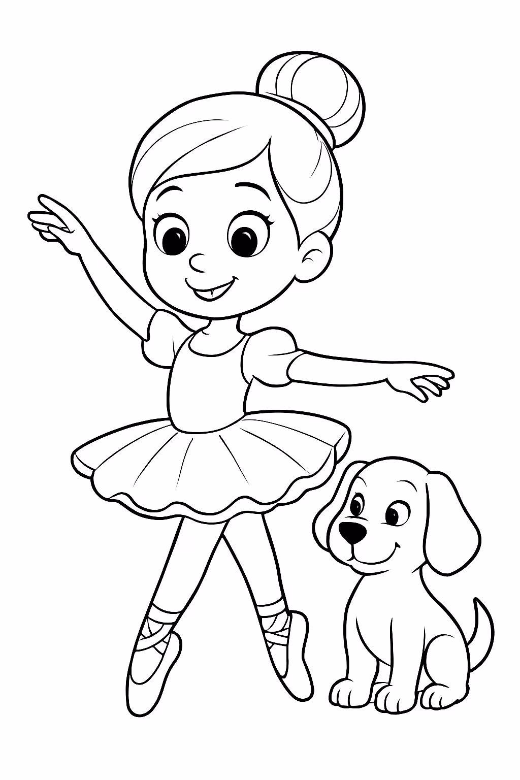 A bailarina com seu cachoro para colorir — desenho para imprimir
