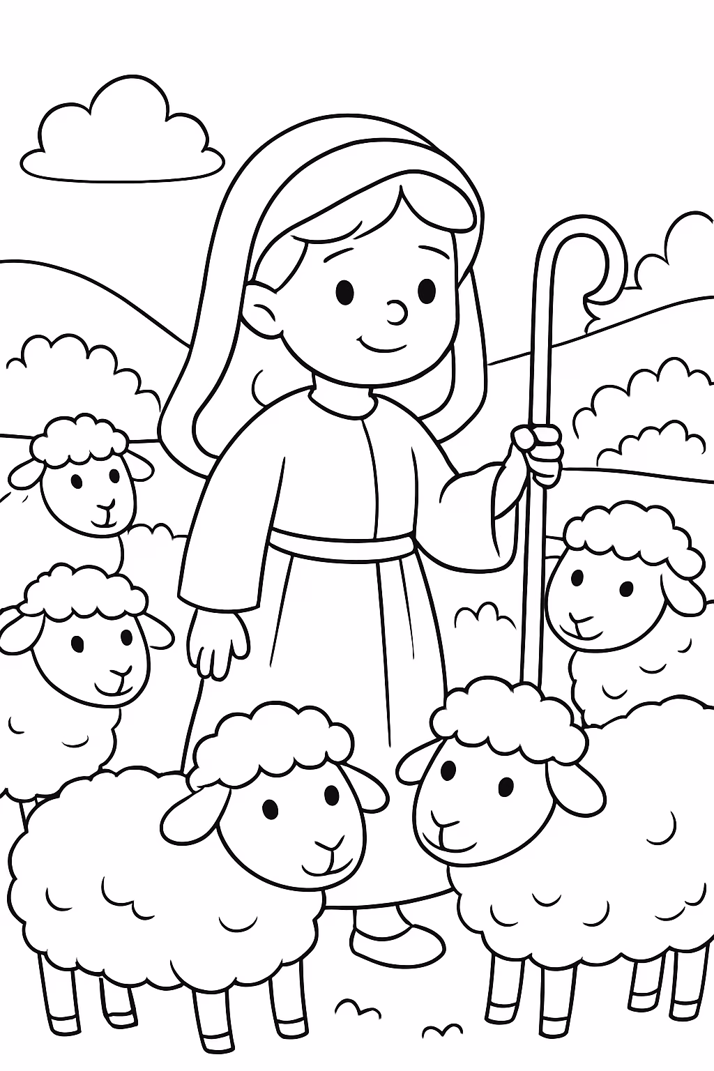 A historia das ovelhinha para colorir — desenho para imprimir