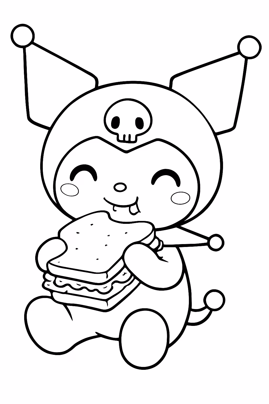 A kuromi comendo sanduiche para colorir — desenho para imprimir