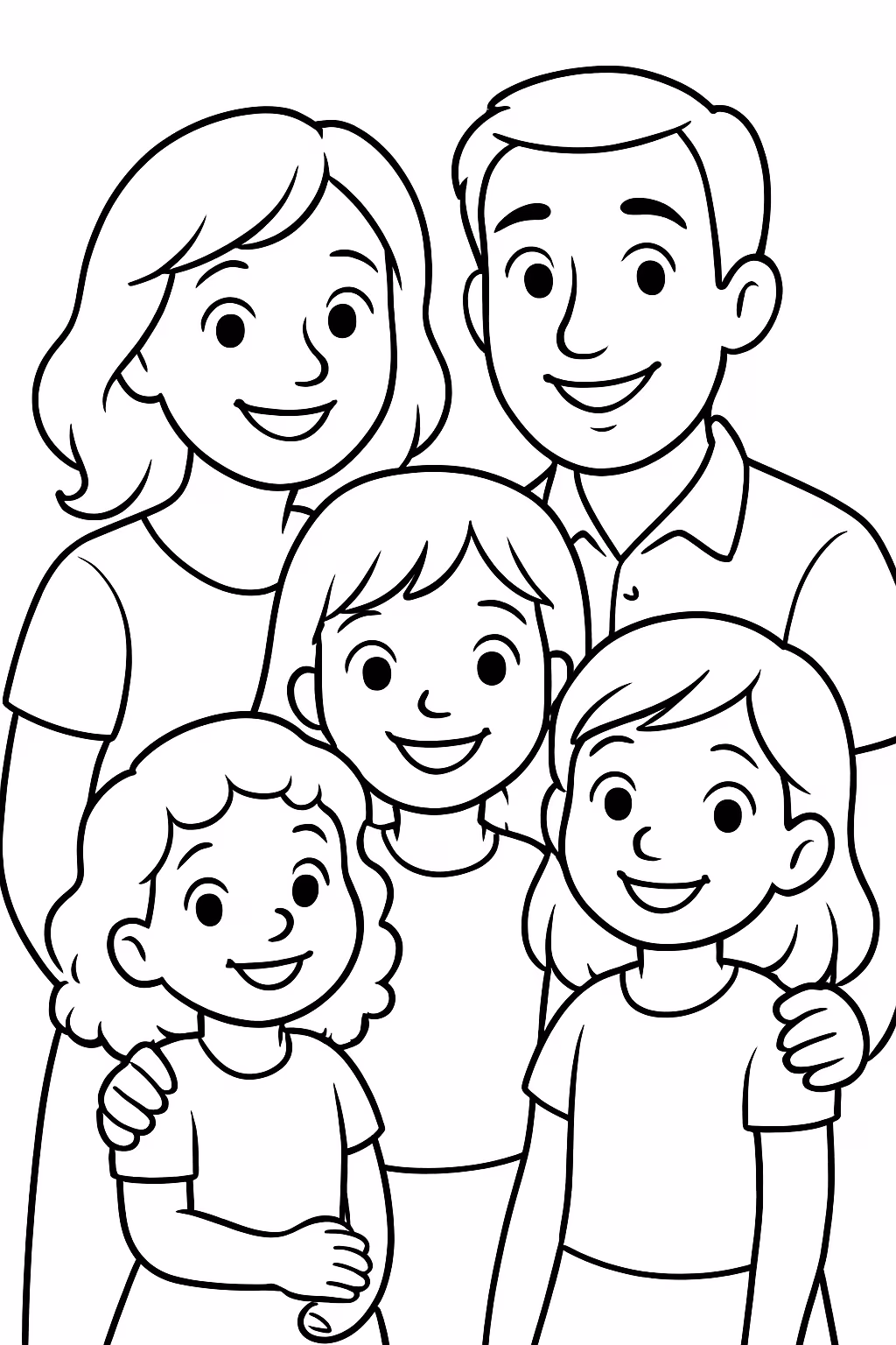 A mae e pai e 3filhas para colorir — desenho para imprimir