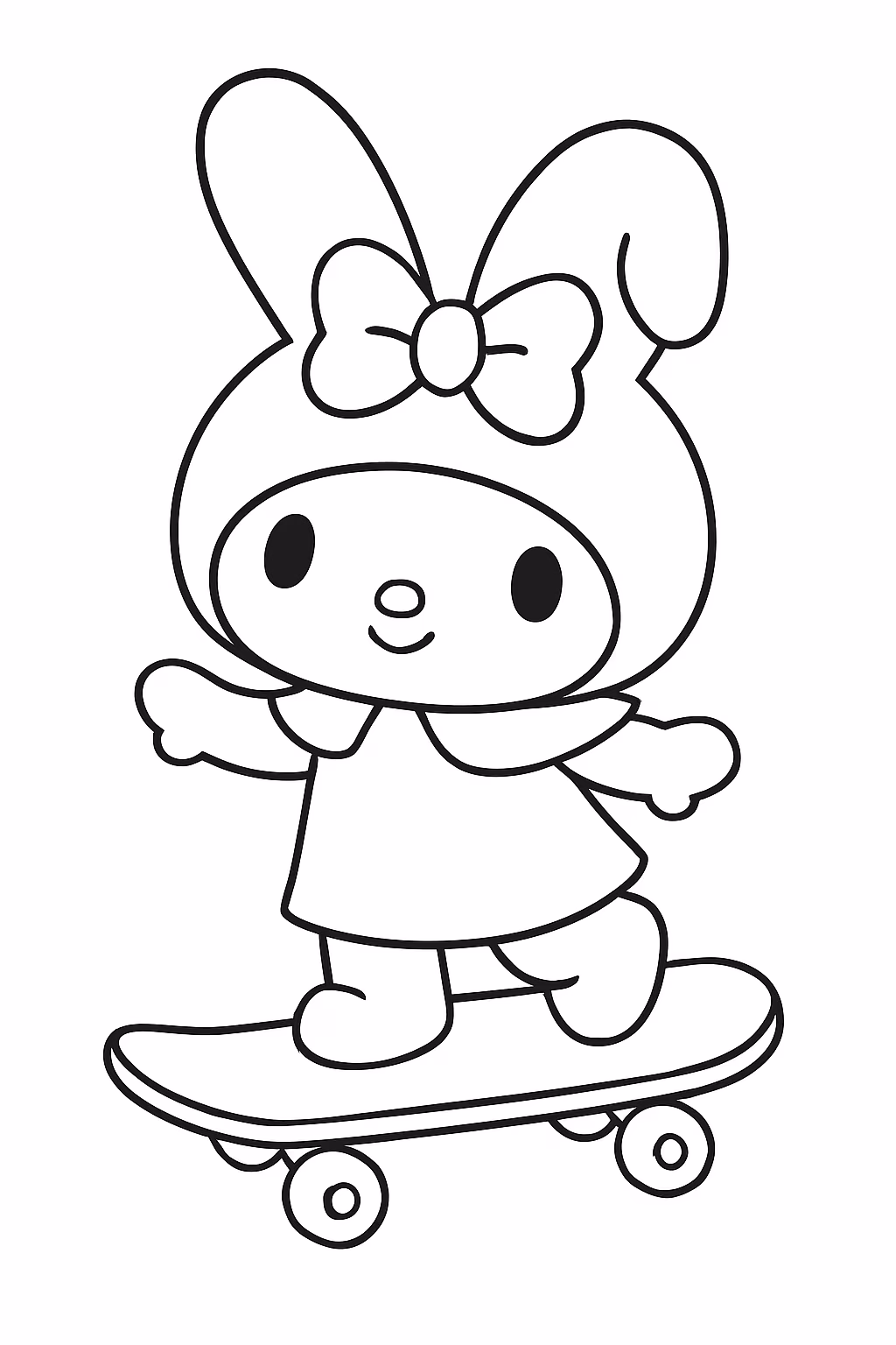 A my melody andando de skate para colorir — desenho para imprimir