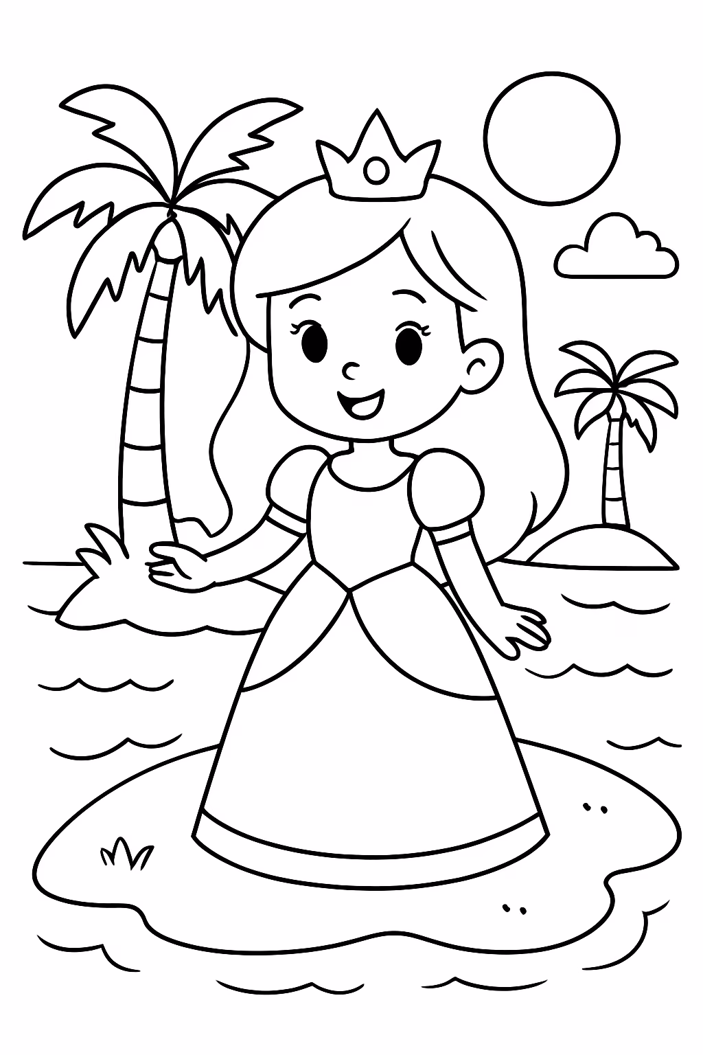 A princesa da ilha para colorir — desenho para imprimir