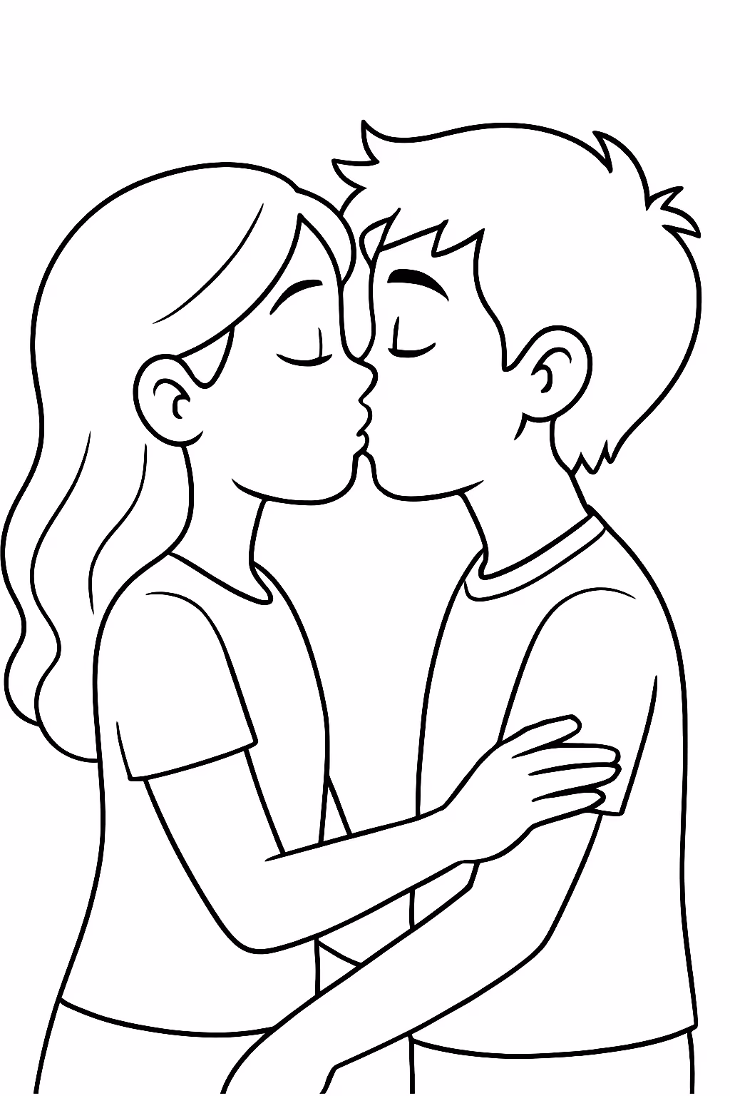 Adolecentes com os rostos se beijando para colorir — desenho para imprimir