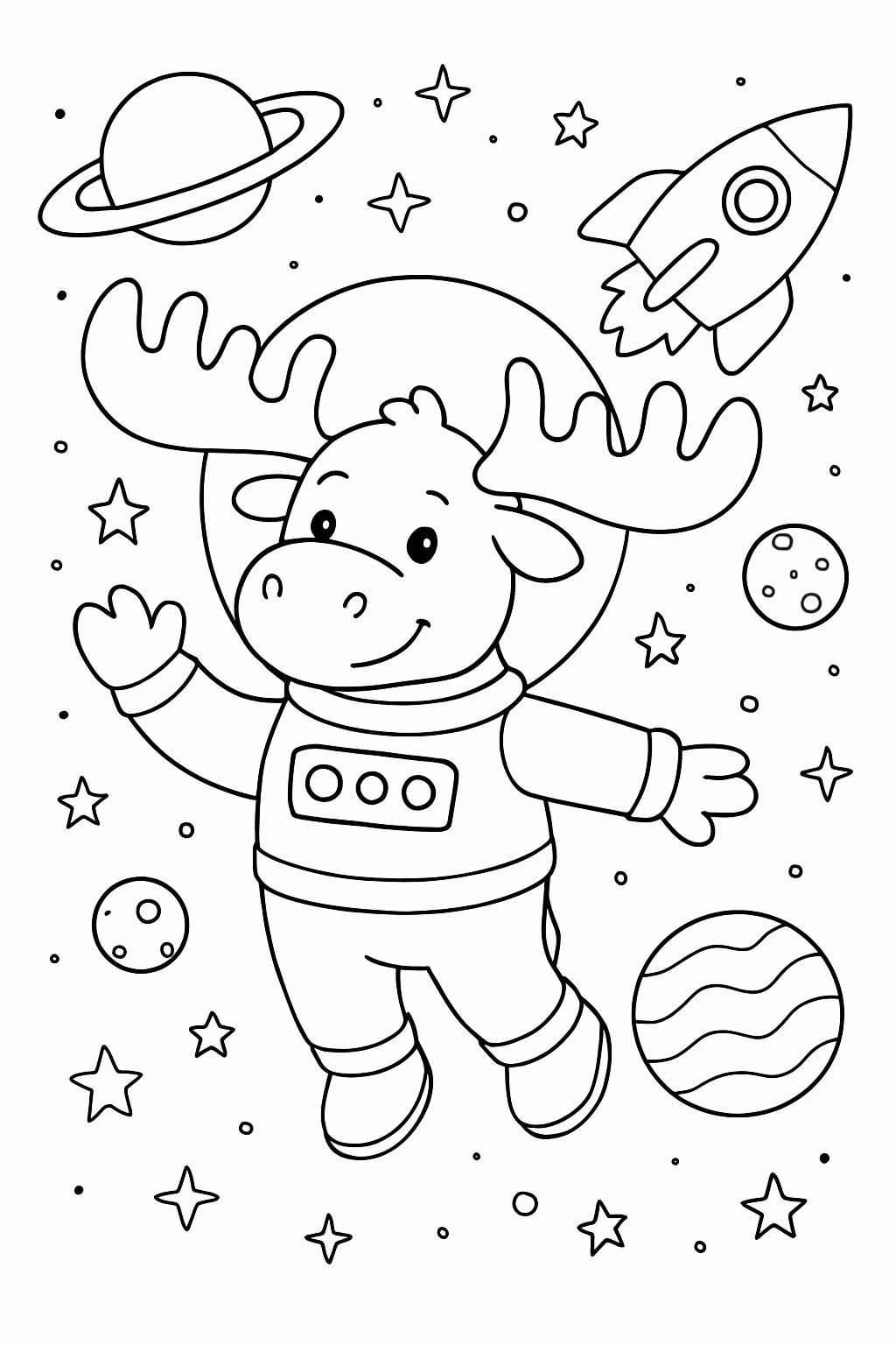 Alce na galaxia para colorir — desenho para imprimir