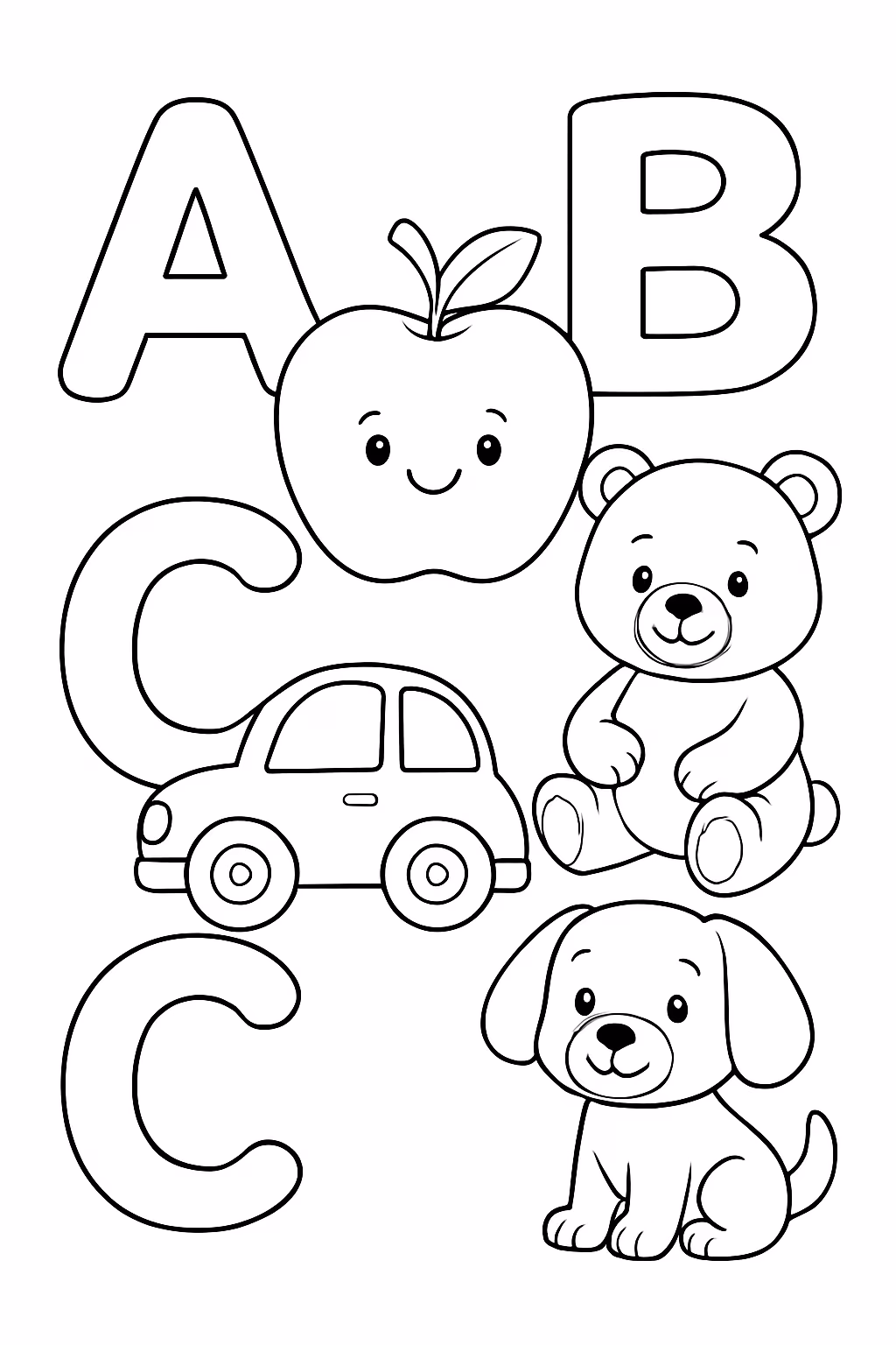 Alfabeto com exemplos das letras colorido para colorir — desenho para imprimir