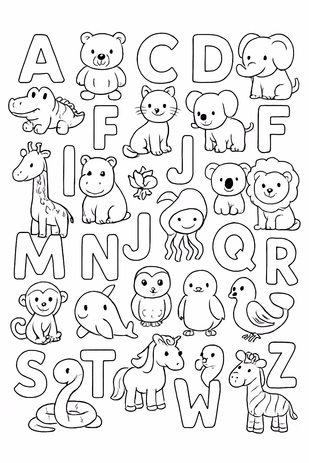 Alfabeto completo para colorir — desenho para imprimir
