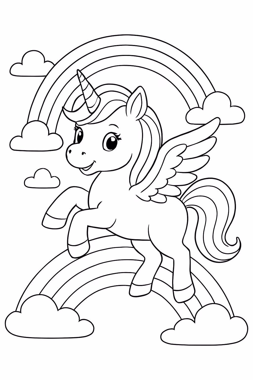 Alicornio no arco iris com asas chifre de unicornio para colorir — desenho para imprimir