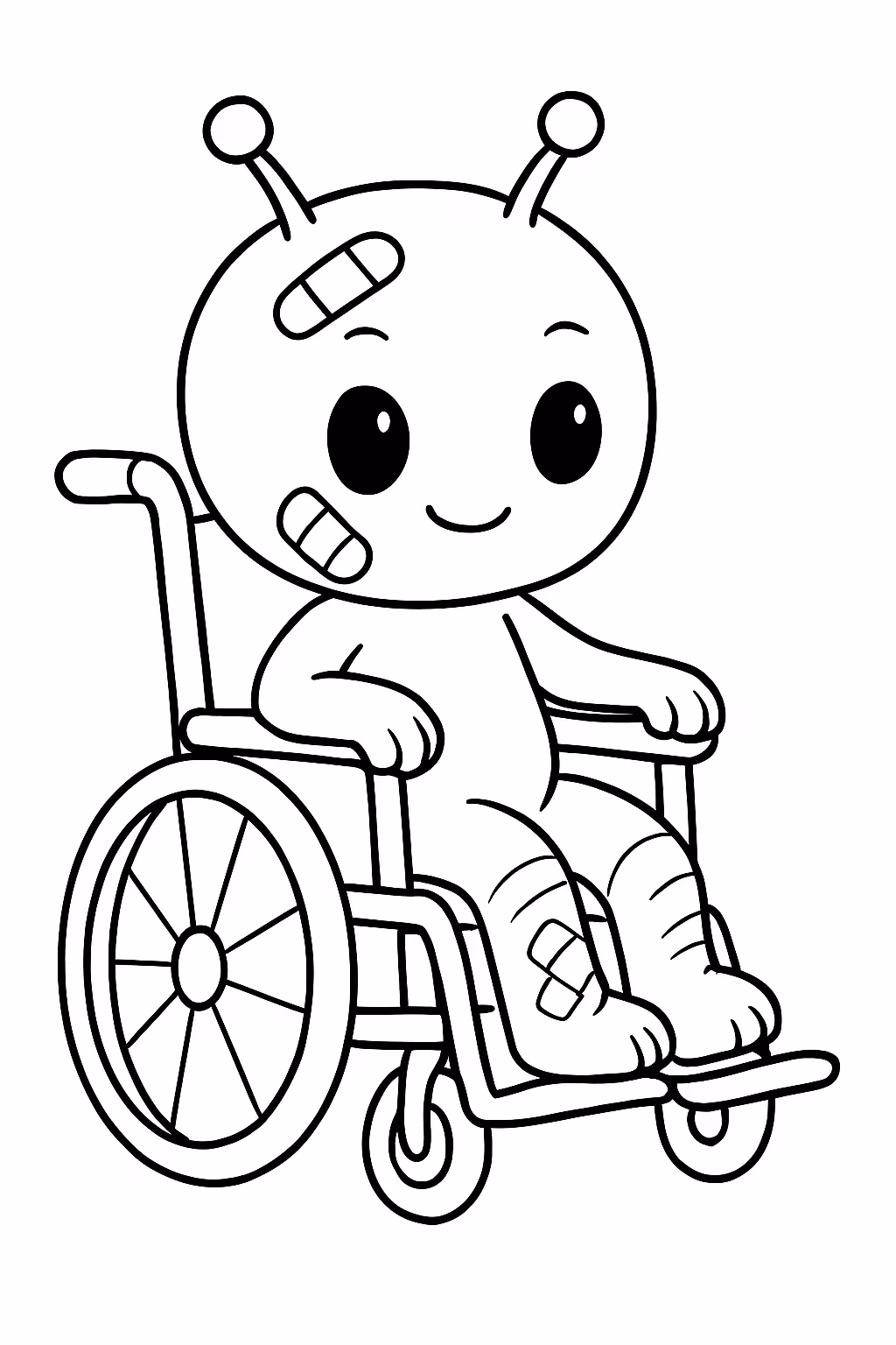 Alien fofo em cima de uma cadeira de roda todo para colorir — desenho para imprimir
