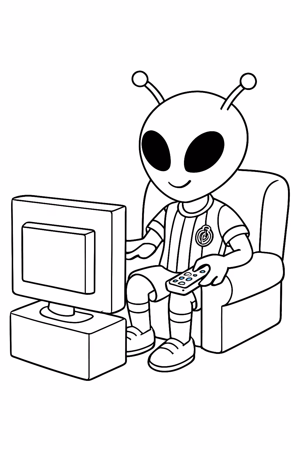 Alienigena com roupa do corinthias assistindo tv para colorir — desenho para imprimir
