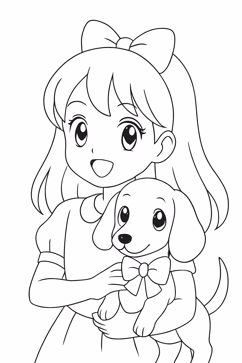Anime cachorro salsicha com laco menina para colorir — desenho para imprimir