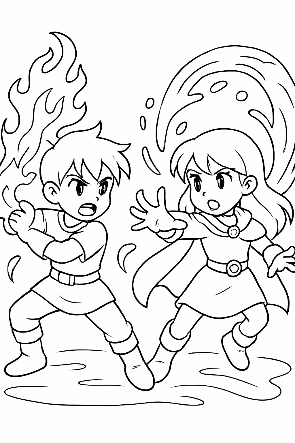 Anime com lutas de elementos ficticios lutinhas diferentes mundos para colorir — desenho para imprimir