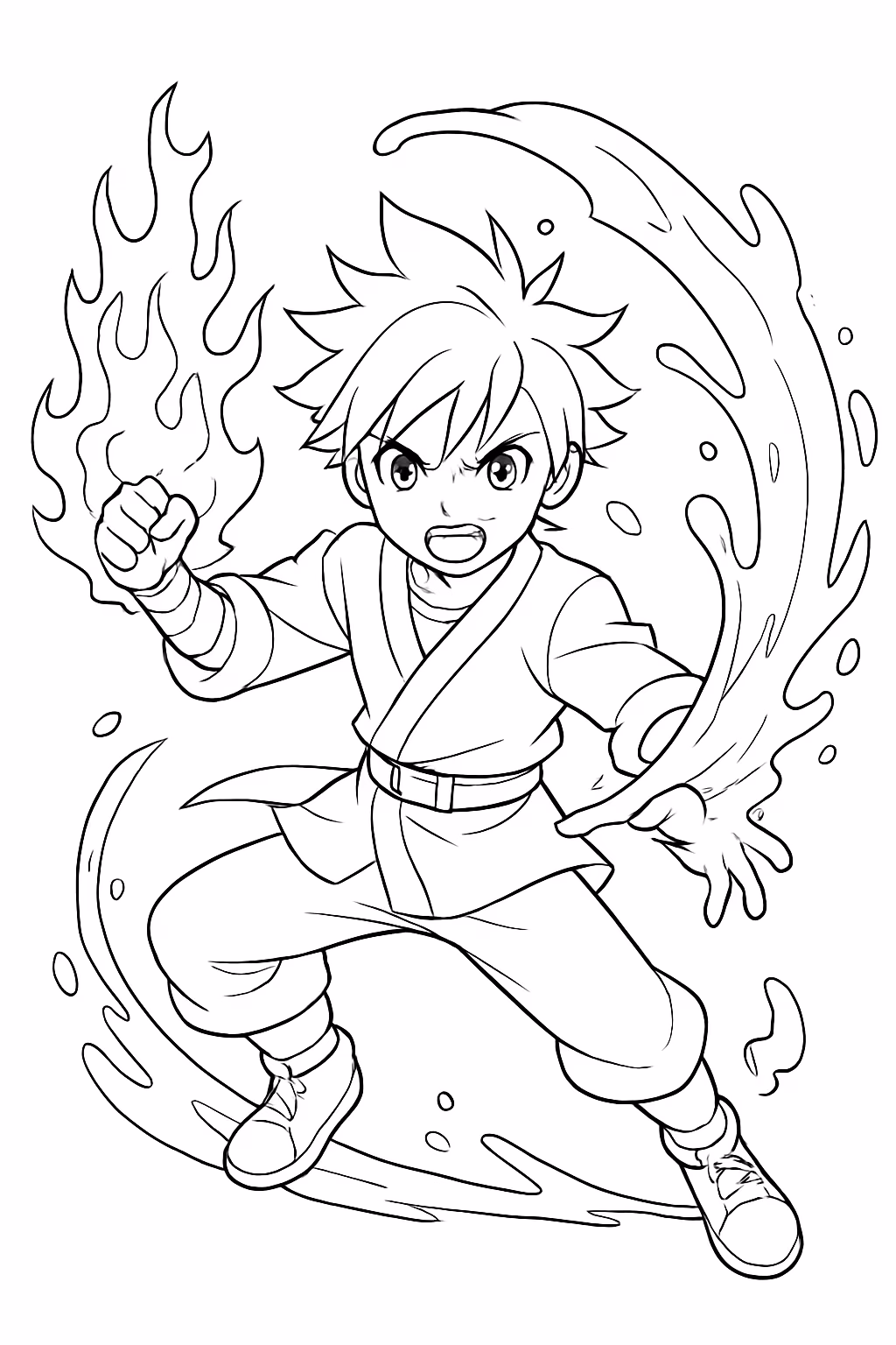 Anime manga com lutas de elementos ficticios para colorir — desenho para imprimir
