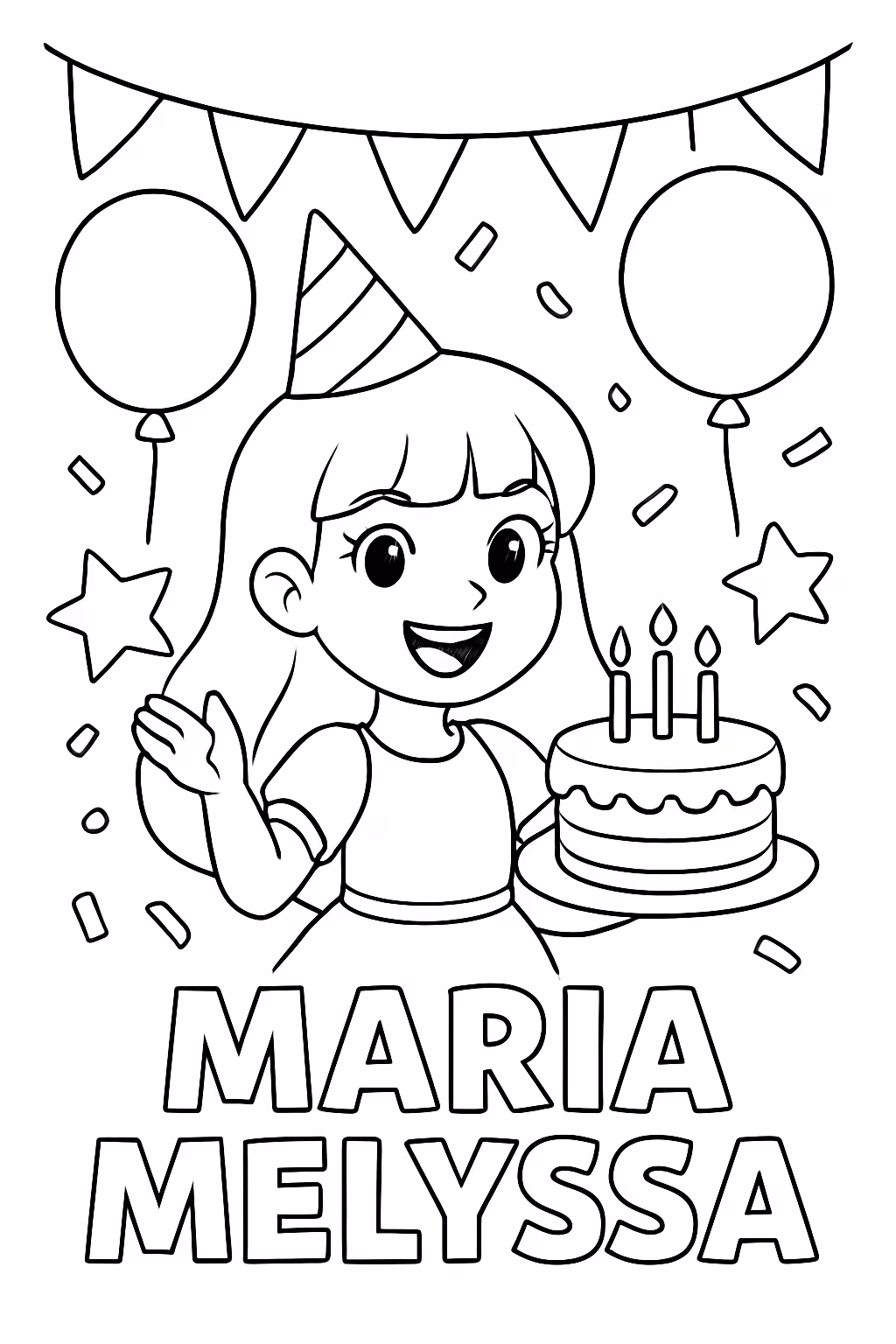 Aniversario da guerreiras do kapop com o nome maria melyssa para colorir — desenho para imprimir