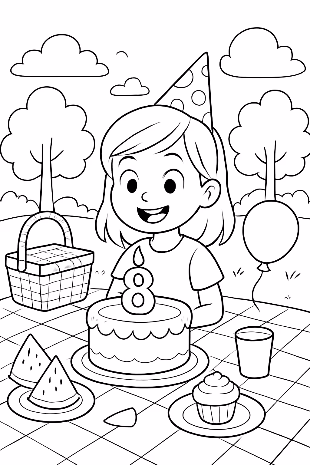 Aniversario de piquenique de anos da lais para colorir — desenho para imprimir