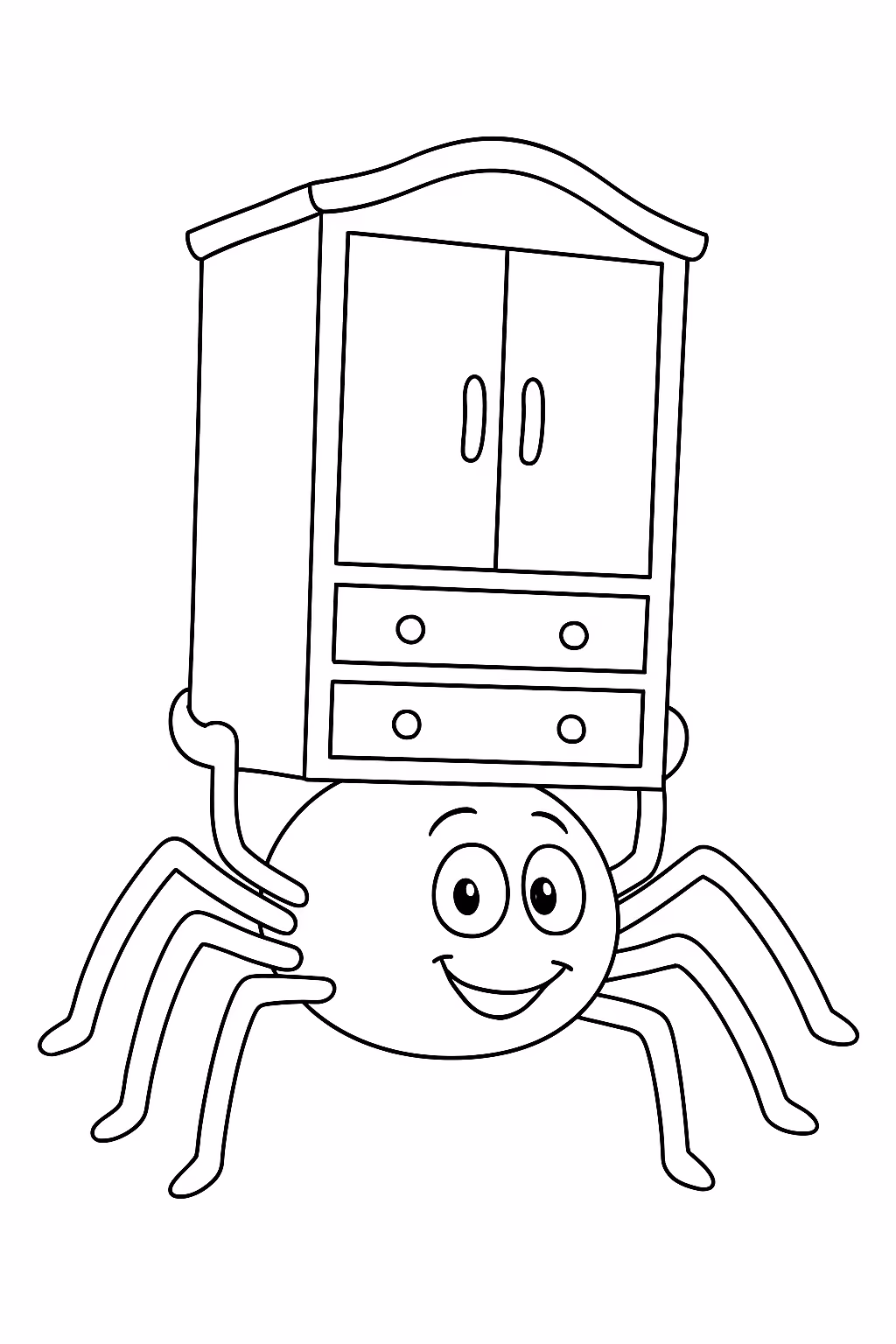 Aranha carregando um guarda roupa para colorir — desenho para imprimir