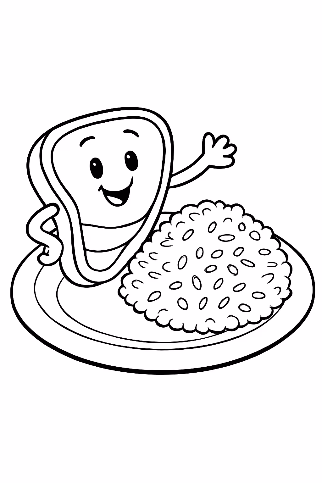 Arrroz com bife para colorir — desenho para imprimir
