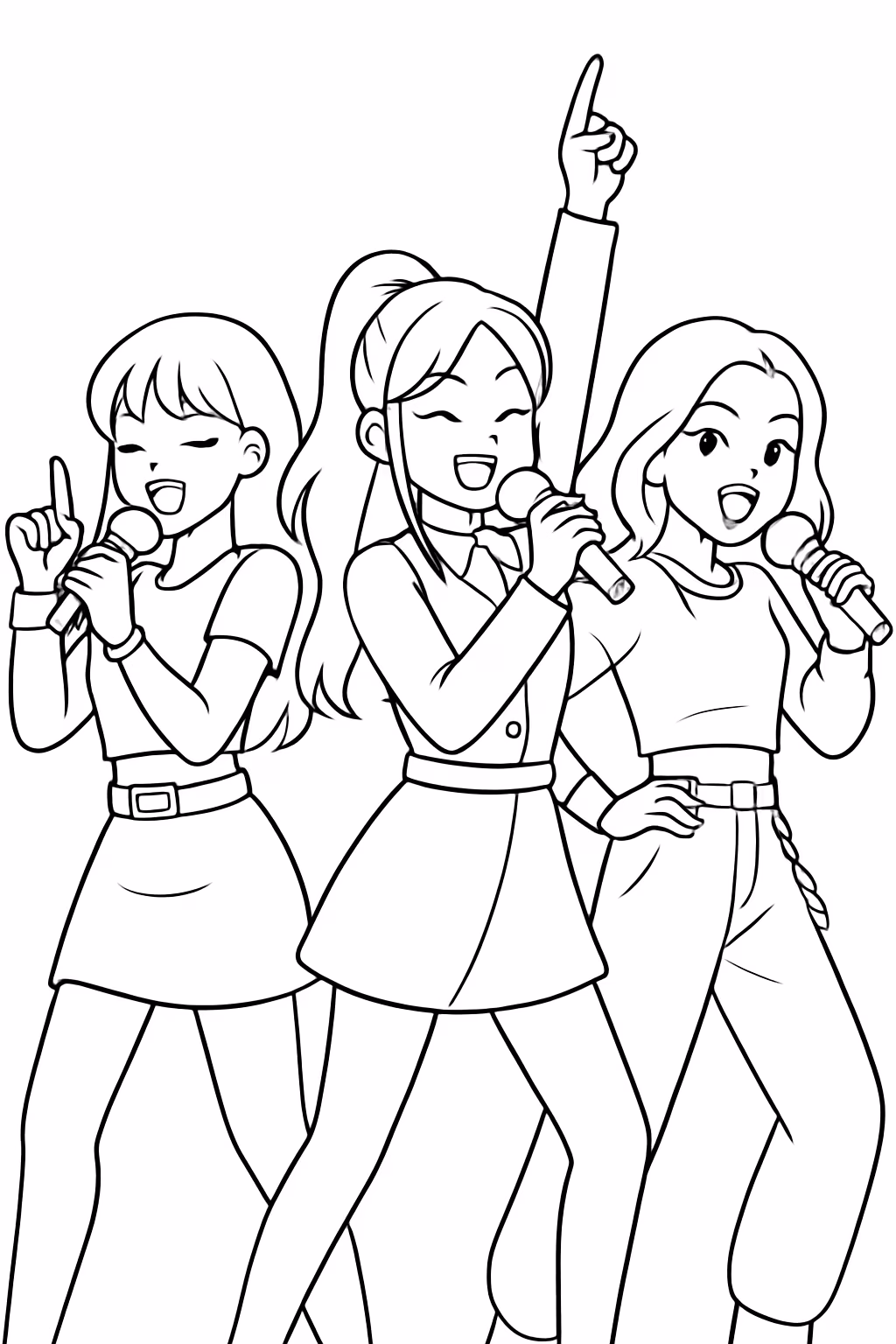 As guerreiras do kpop cantando para colorir — desenho para imprimir