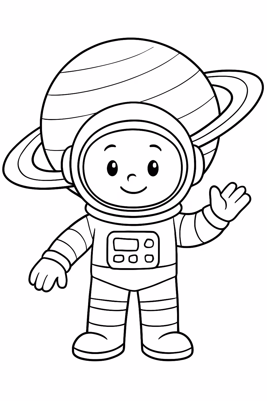 Astronalta em saturno fofo para colorir — desenho para imprimir