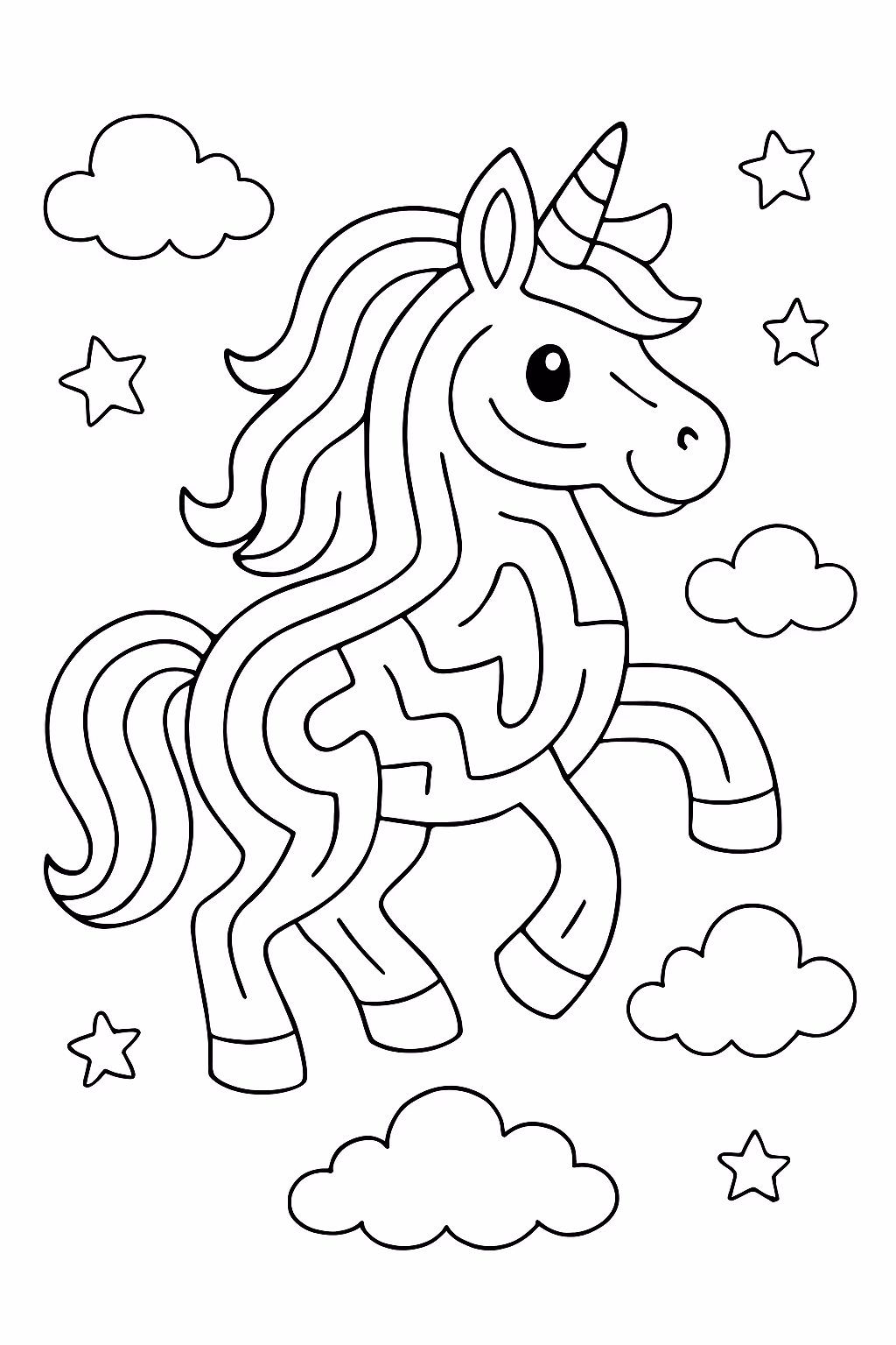Atividade de labirinto de unicornio labirinto para colorir — desenho para imprimir