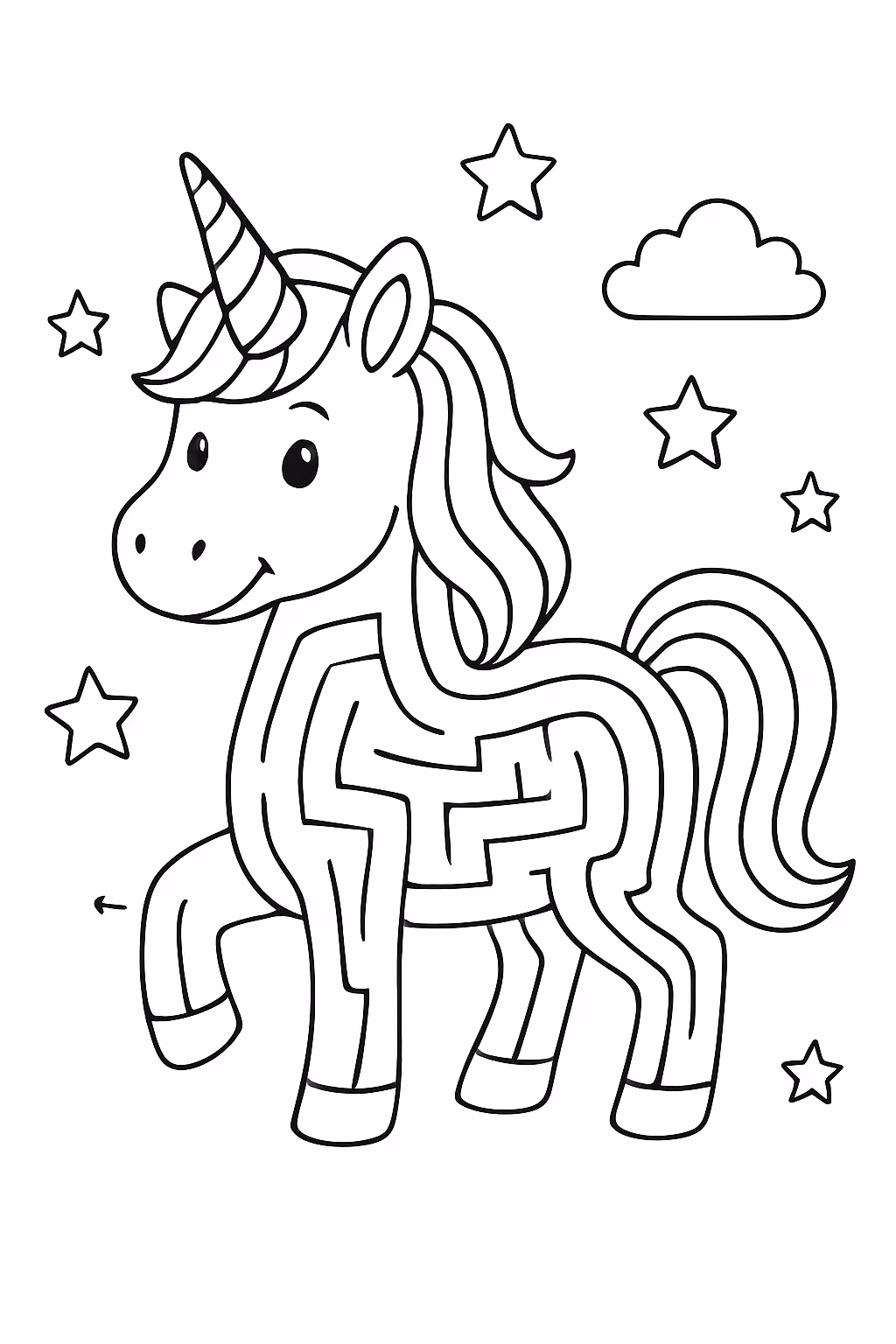 Atividade de unicornio labirinto para colorir — desenho para imprimir