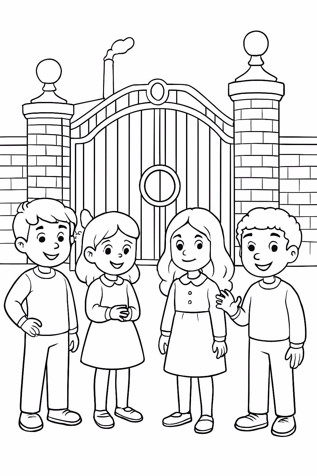 Augustus veruca violet mike e charlie nos portoes da fabrica para colorir — desenho para imprimir