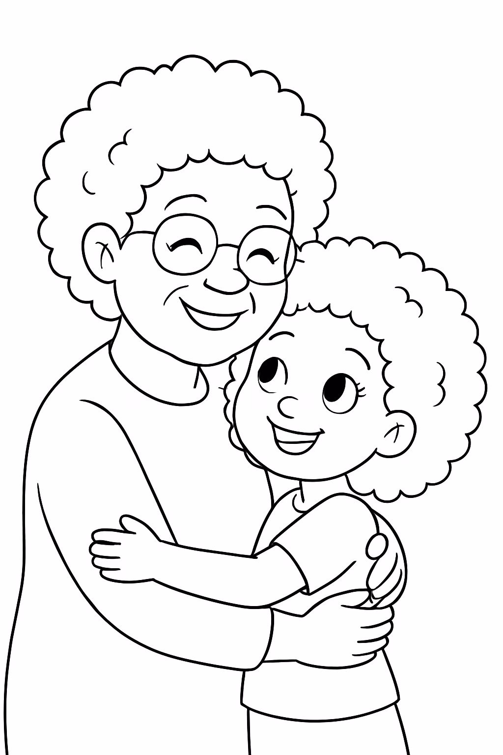 Avo e neta negras com cabelo crespo para colorir — desenho para imprimir