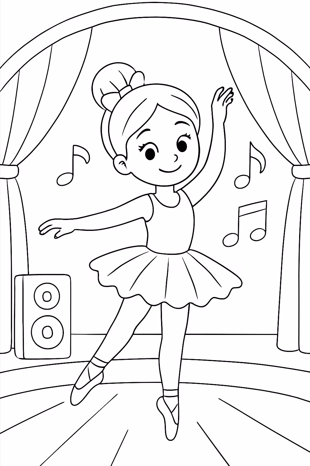 Bailarina dancando na banda para colorir — desenho para imprimir