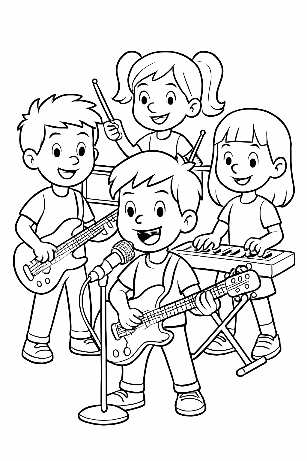Banda de rock para colorir — desenho para imprimir