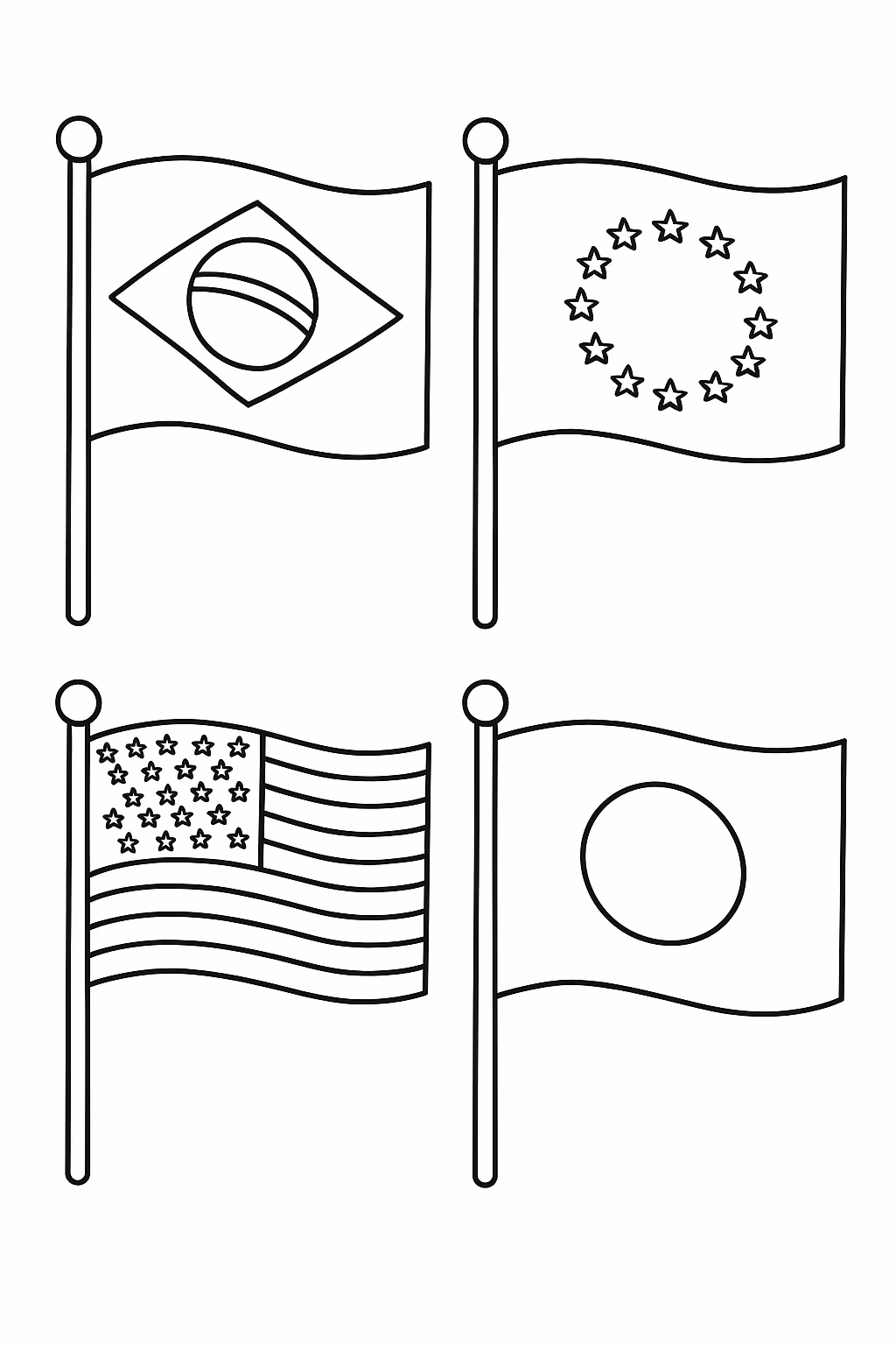 Bandeiras de paises para colorir — desenho para imprimir