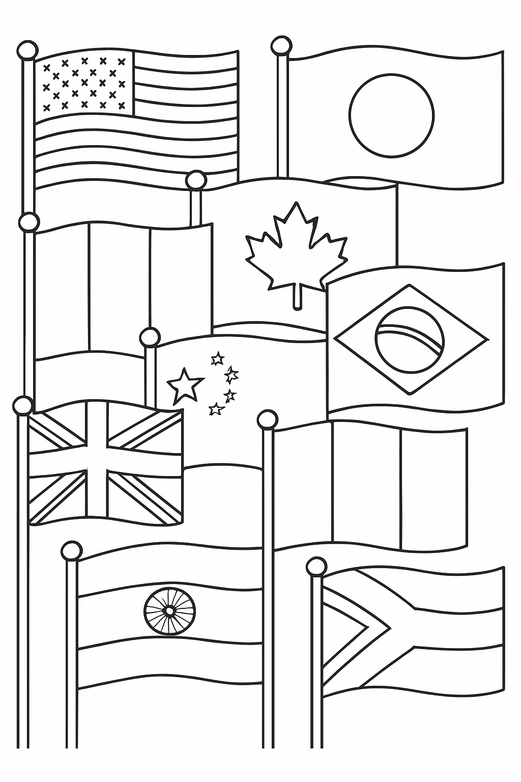 Bandeiras de todos os paises para colorir — desenho para imprimir