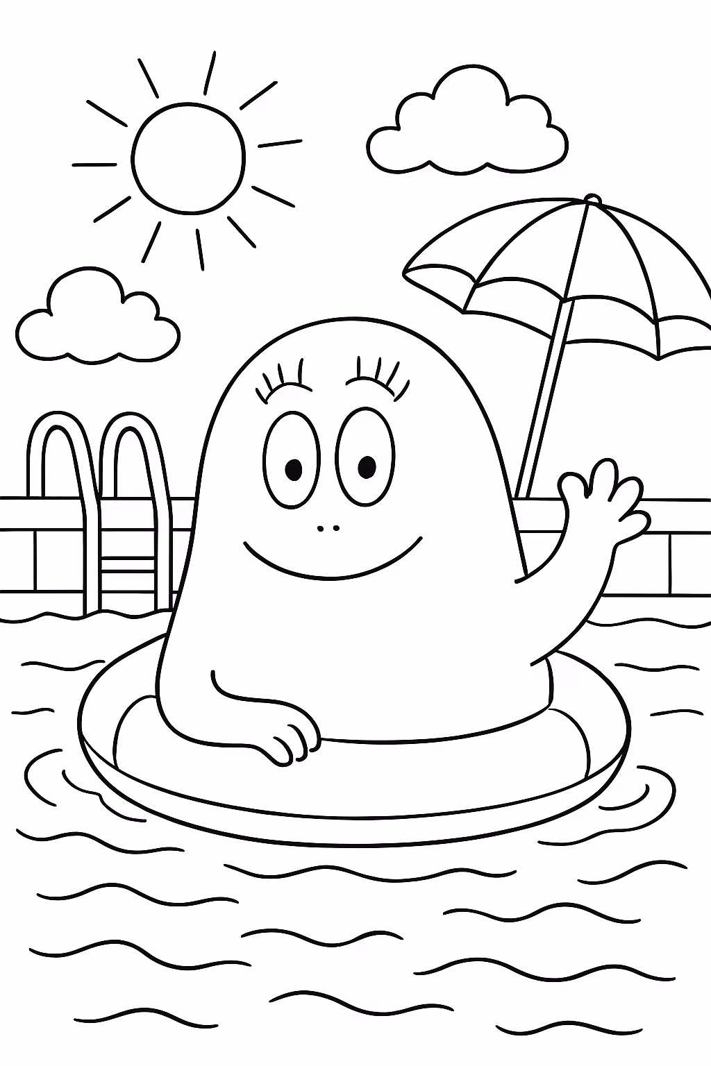 Barbapappa na piscina para colorir — desenho para imprimir