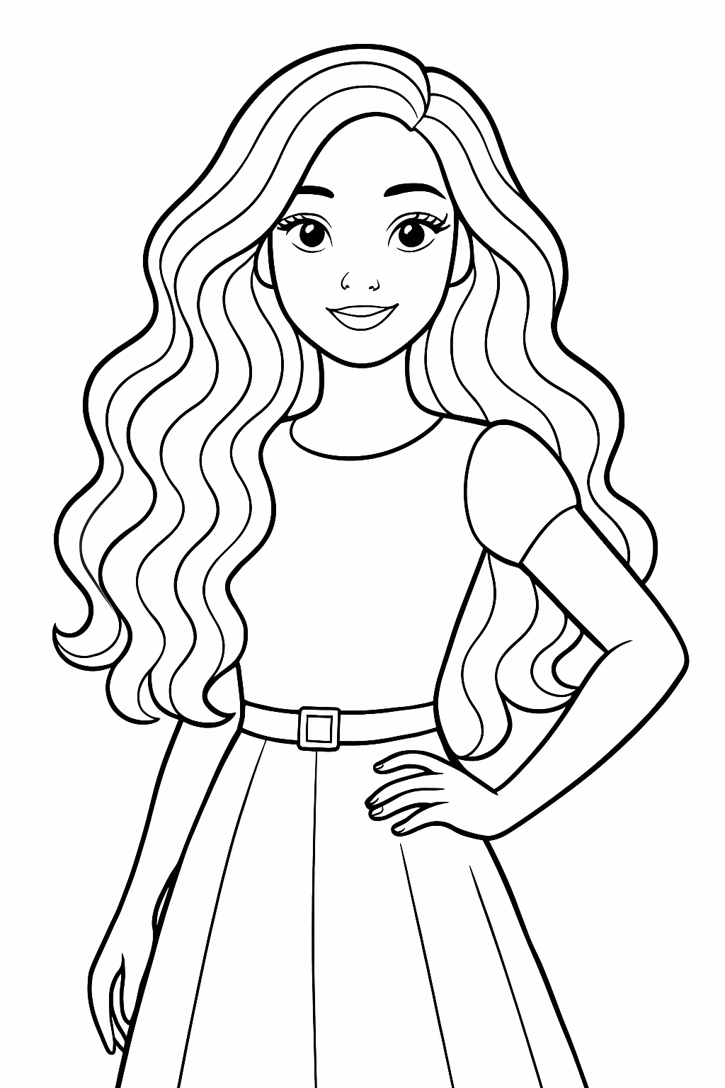 Barbie com cabelos ondulado para colorir — desenho para imprimir