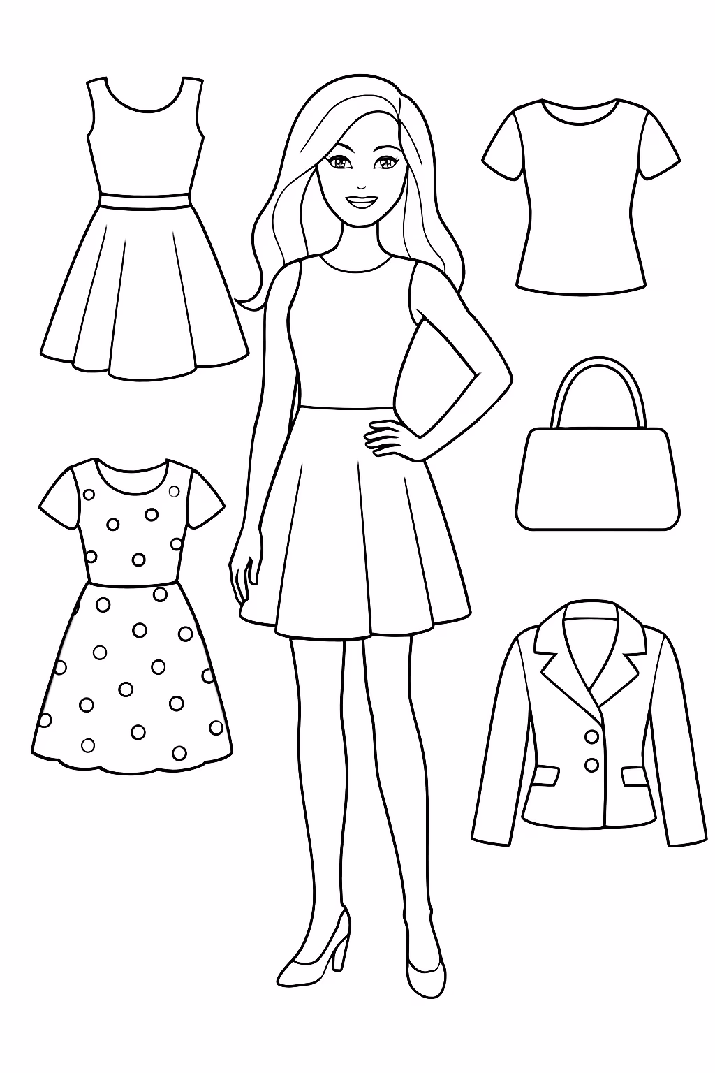 Barbie com suas roupas vestir para colorir — desenho para imprimir
