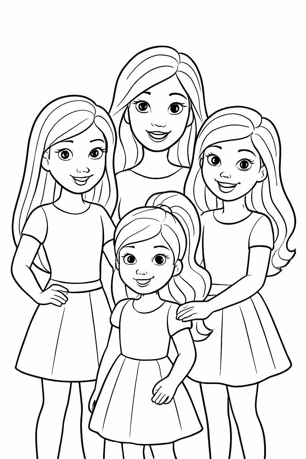 Barbie e suas irmas para colorir — desenho para imprimir