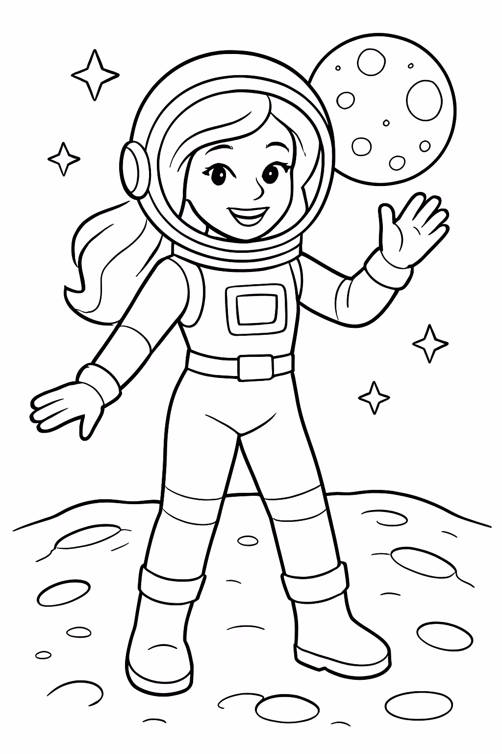 Barbie espacial na lua para colorir — desenho para imprimir