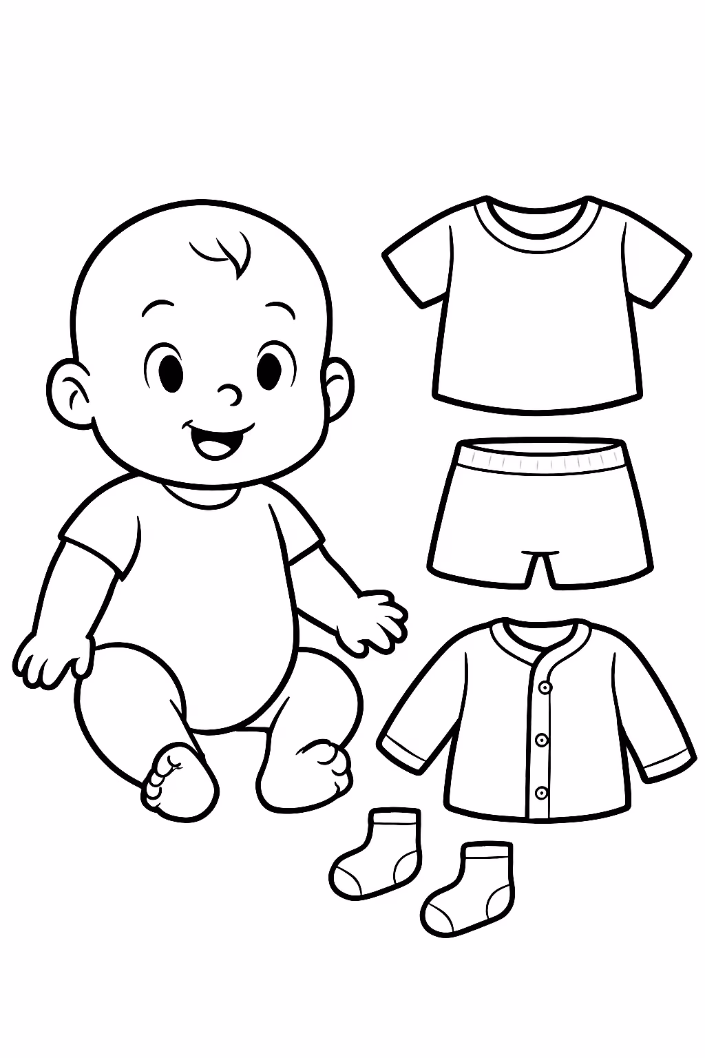 Bebe com as roupas de lado recortar e vestir o para colorir — desenho para imprimir