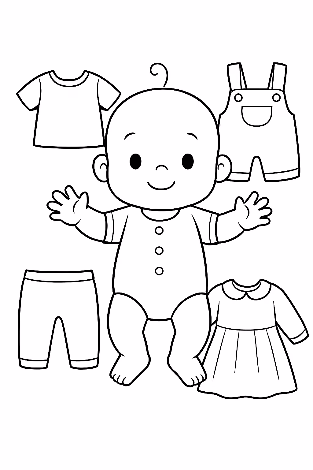 Bebe com roupinhas corta e vestir ele estilo peper duck para colorir — desenho para imprimir