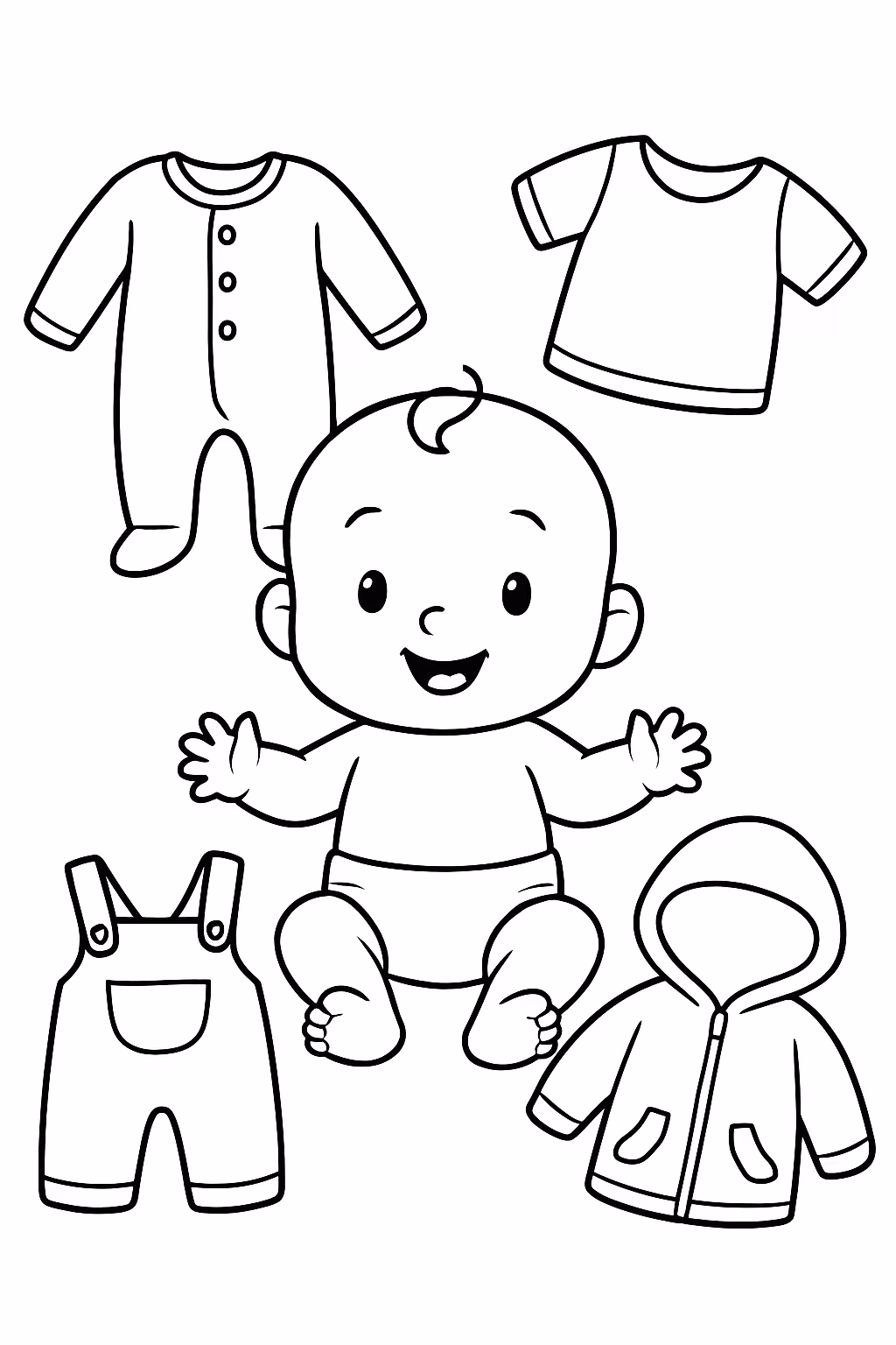 Bebe com roupinhas pra vestir ele para colorir — desenho para imprimir