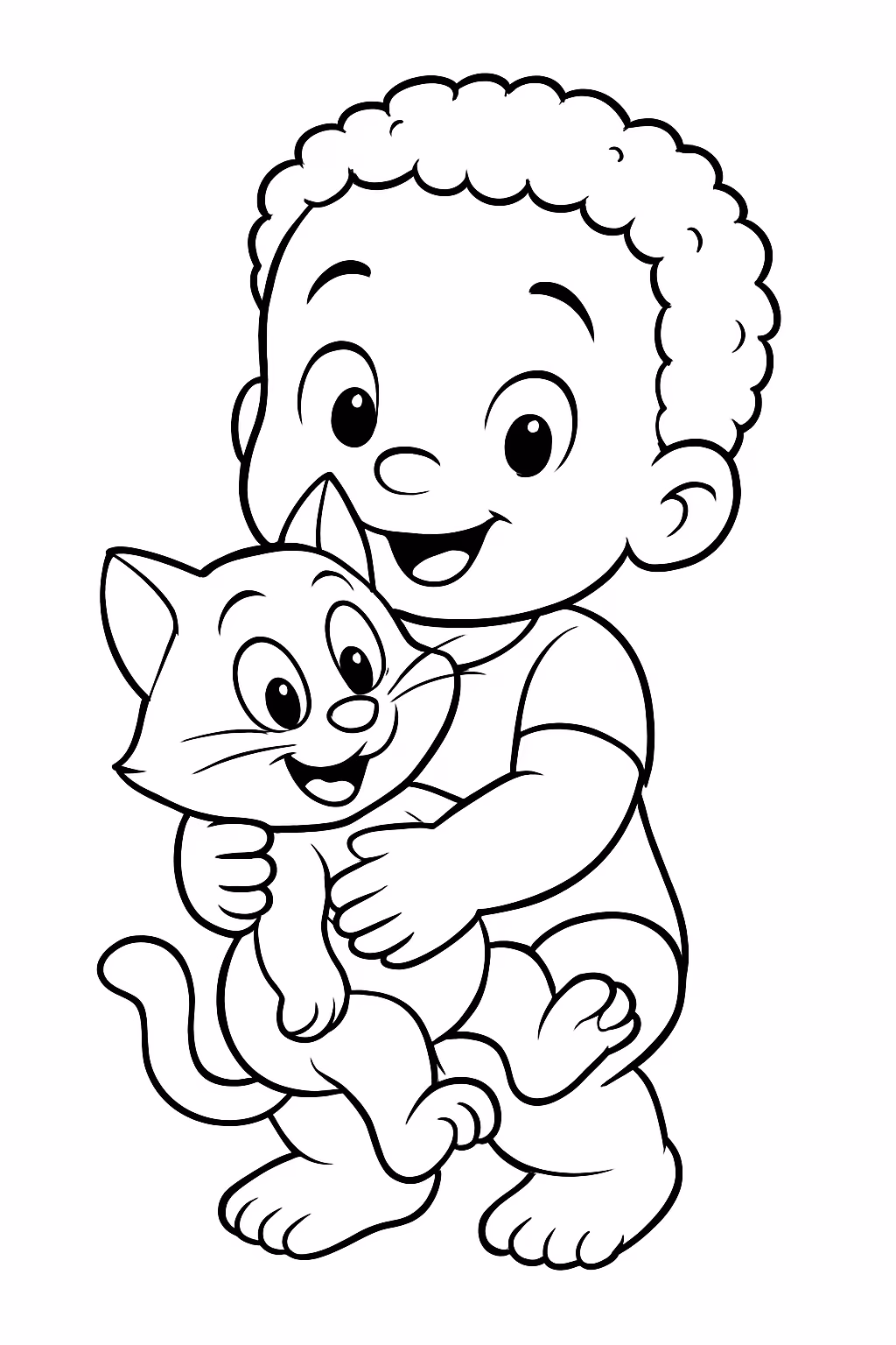Bebe menino negro segurando o frajola para colorir — desenho para imprimir