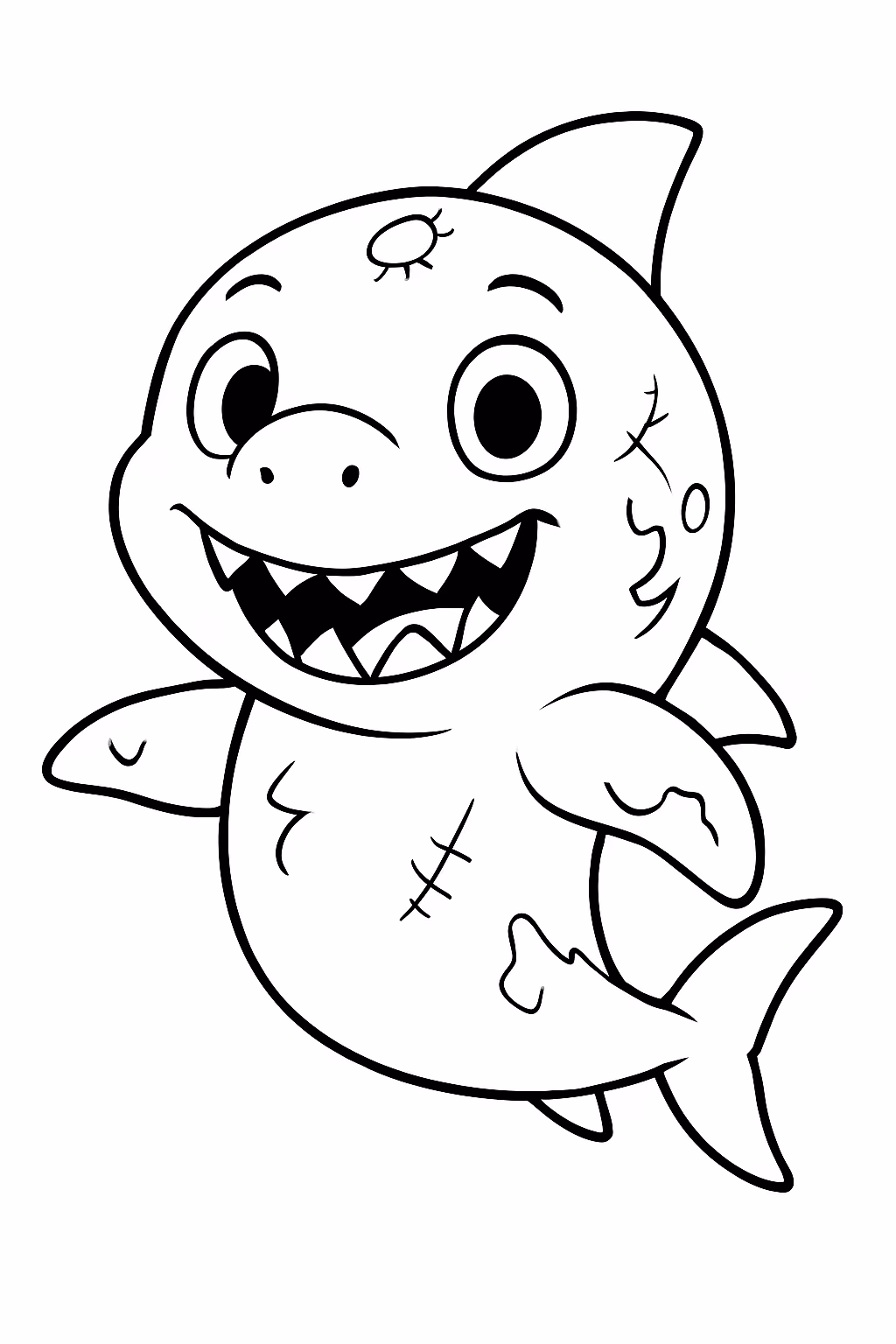 Bebe tubarao zumbi para colorir — desenho para imprimir