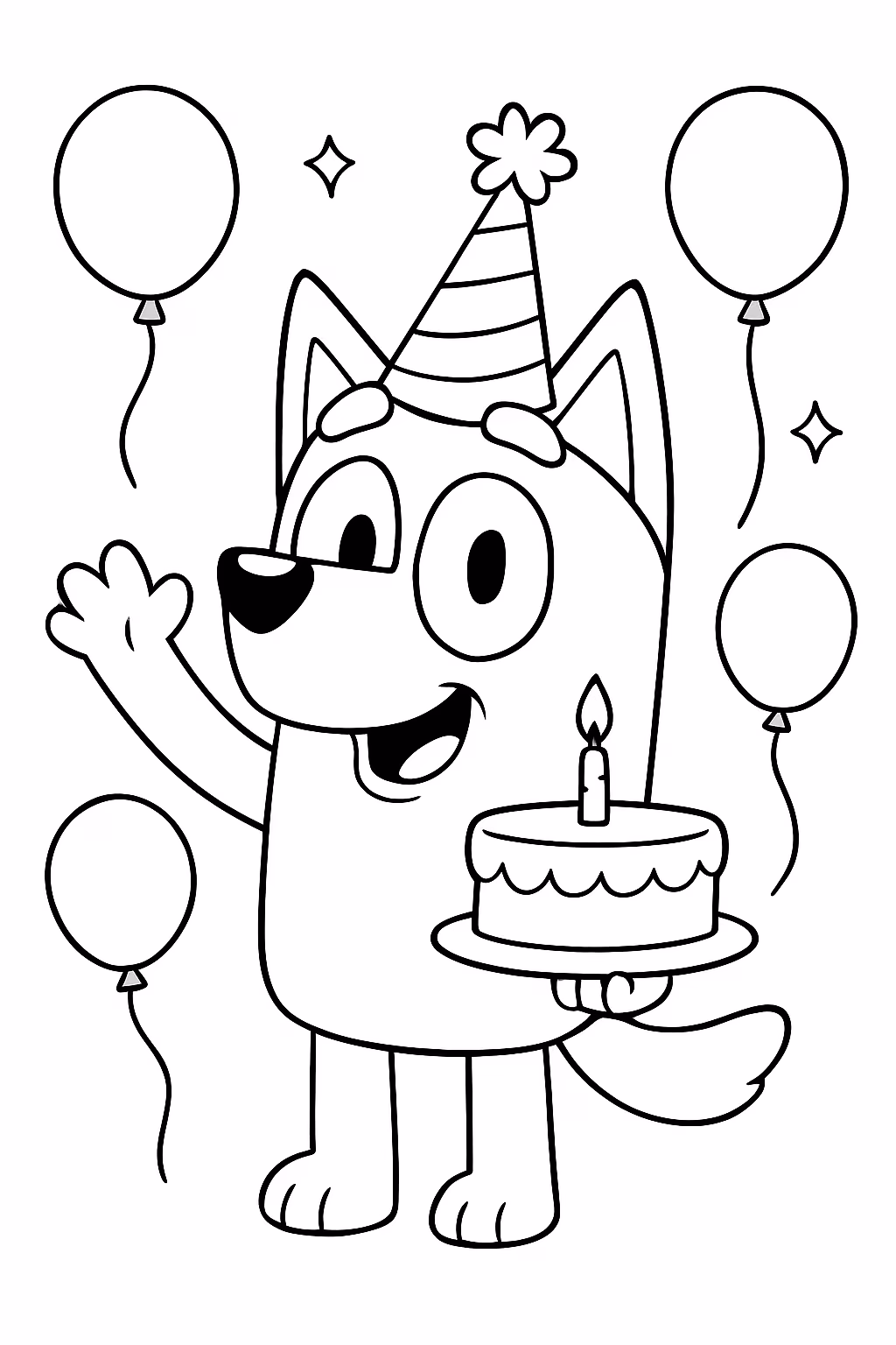 Bluey aniversario para colorir — desenho para imprimir
