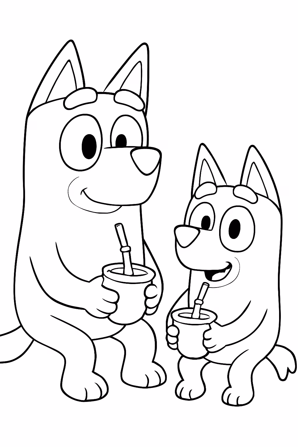 Bluey e bingo tomando chimarrao para colorir — desenho para imprimir