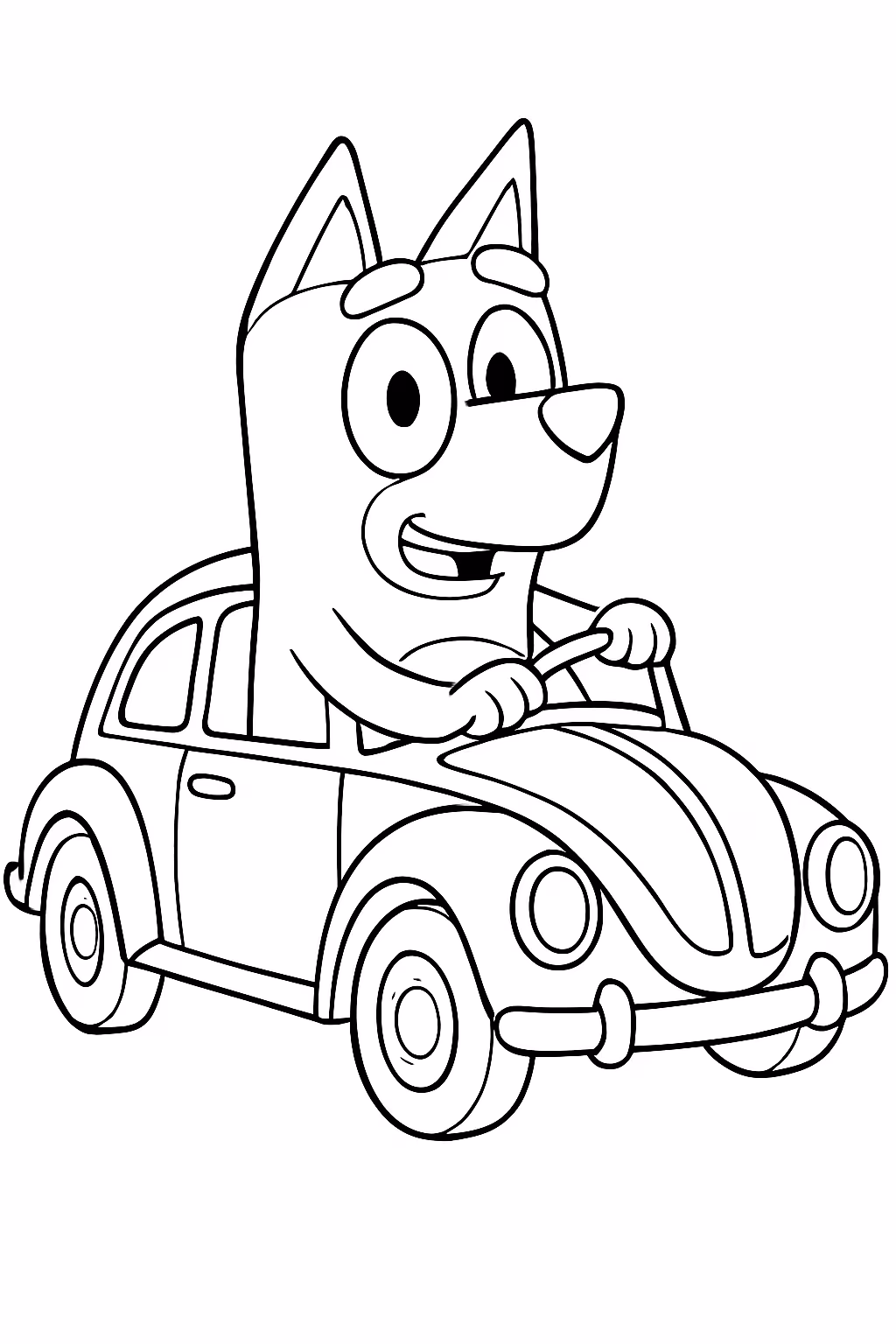Bluey no fusca para colorir — desenho para imprimir