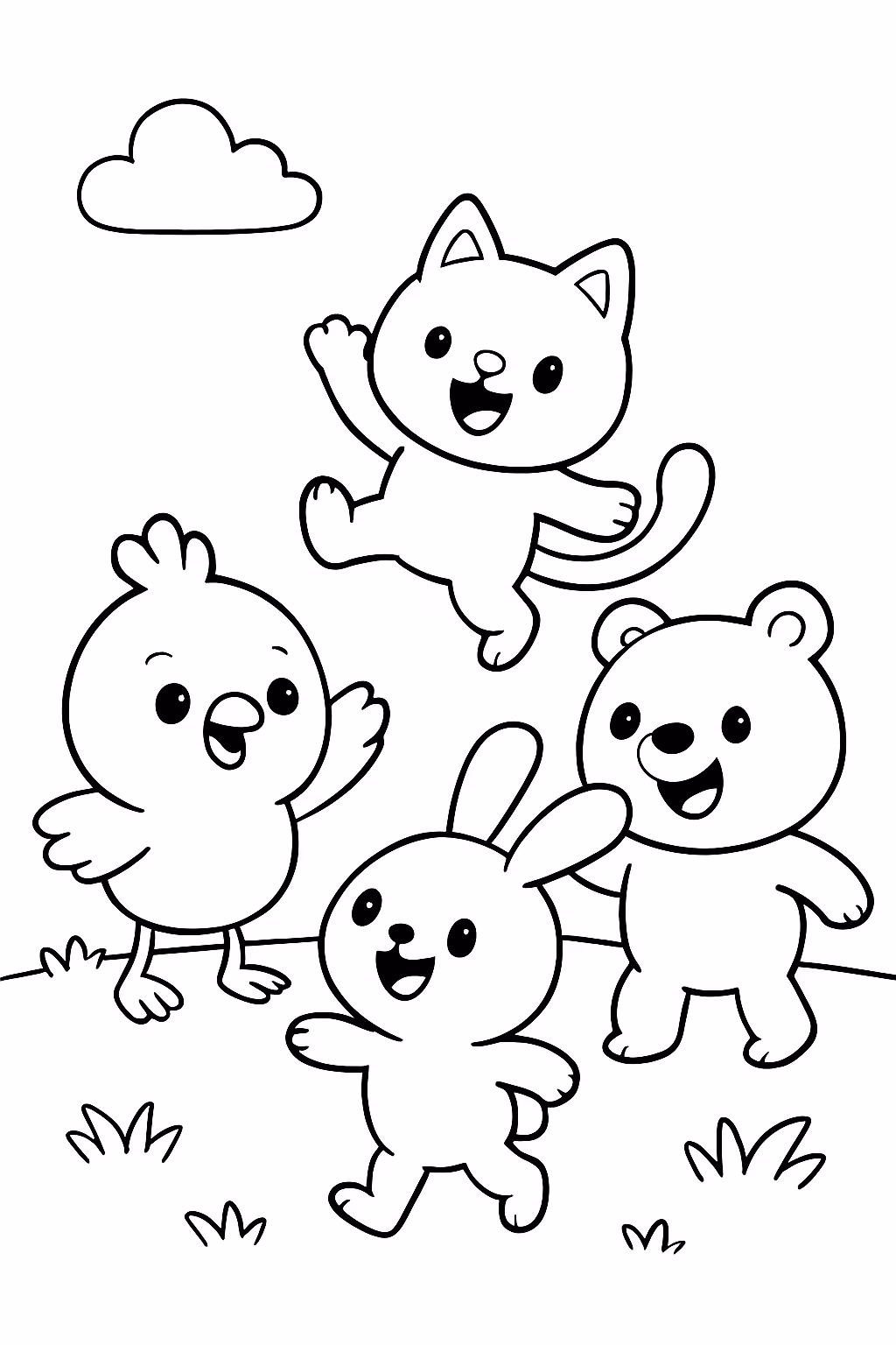 Bolofofos brincando para colorir — desenho para imprimir