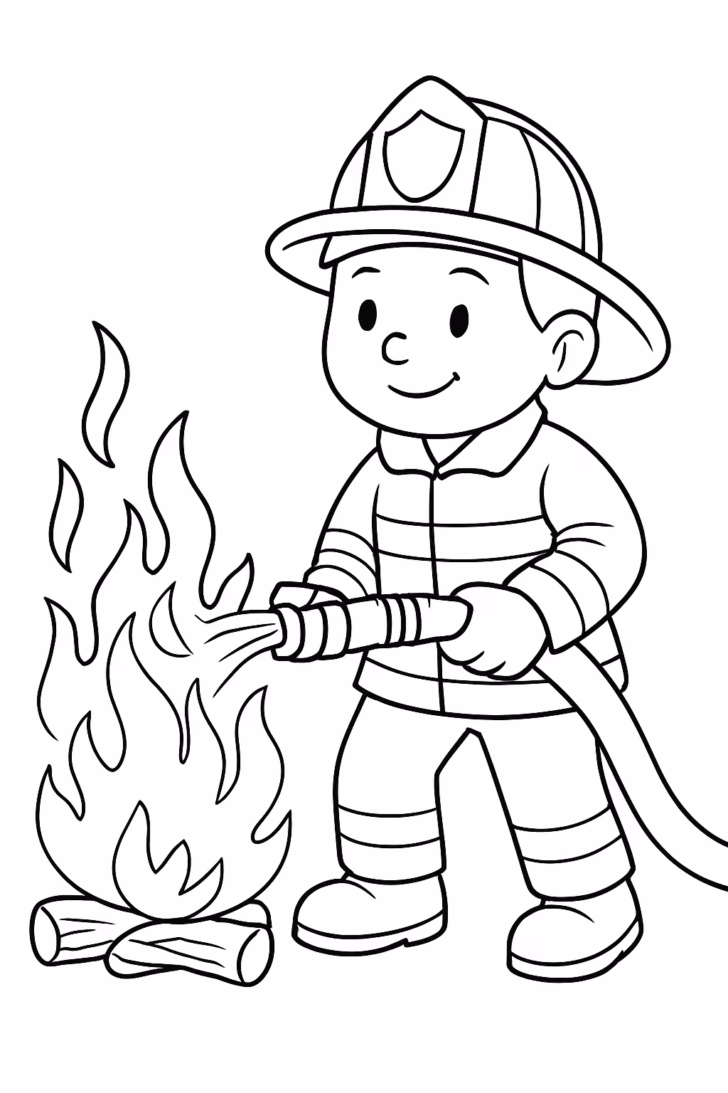 Bombeiro apagando fogo para colorir — desenho para imprimir