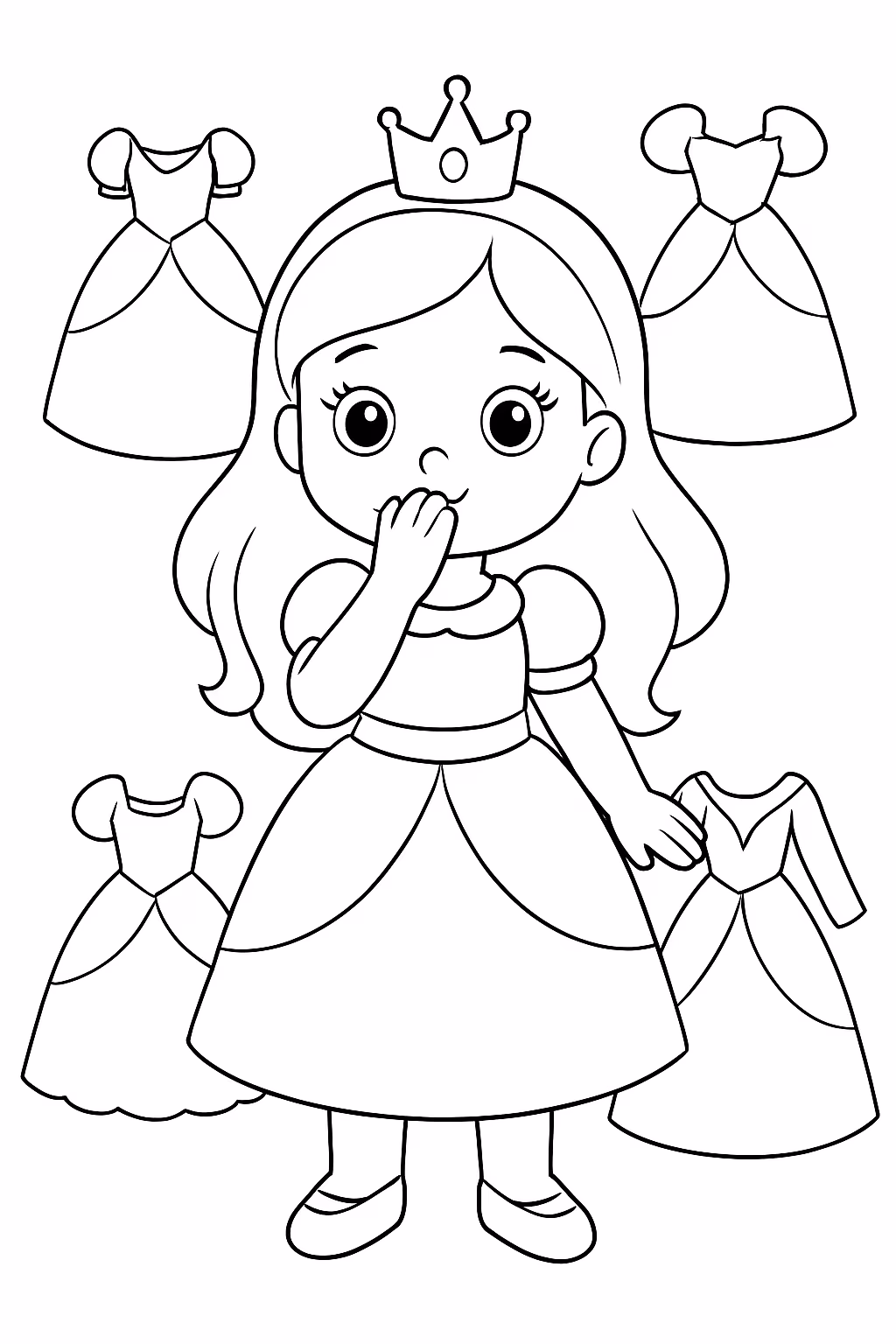 Boneca do toca boca e varias roupas de princesas para colorir — desenho para imprimir