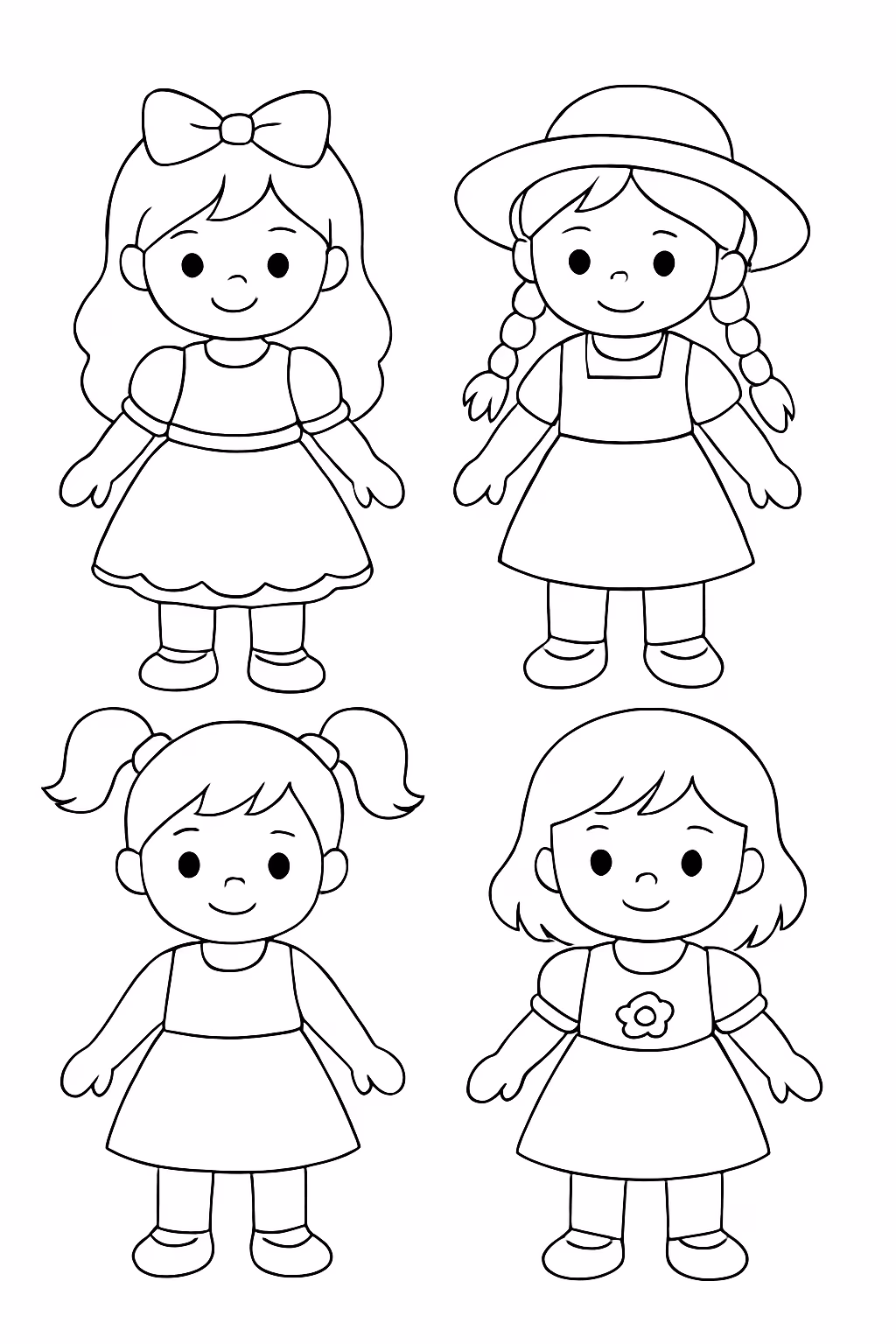 Bonecas com roupinhas para colorir — desenho para imprimir