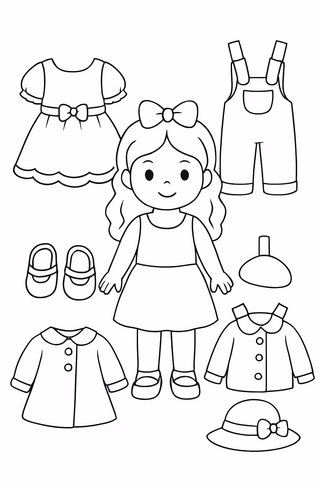 Bonecas com suas roupas vestir para colorir — desenho para imprimir